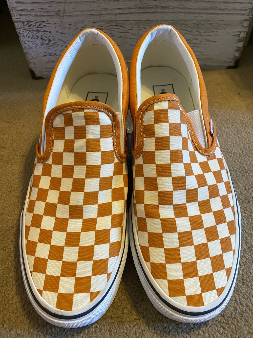 Vans Woman/Man Checkerboard Slip-On Sneakers - Orange & White